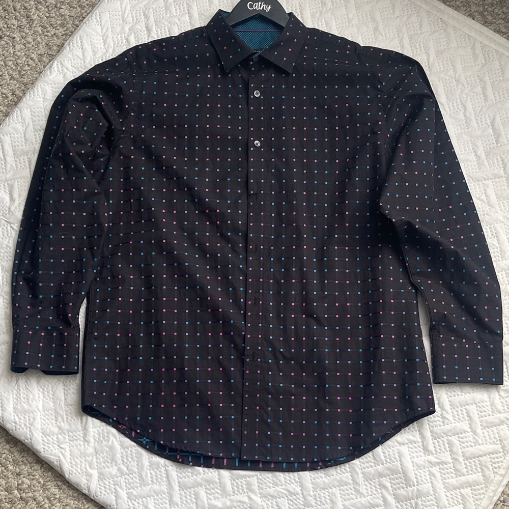 Bugatchi Black Men's Shirt with Multicolor Dots